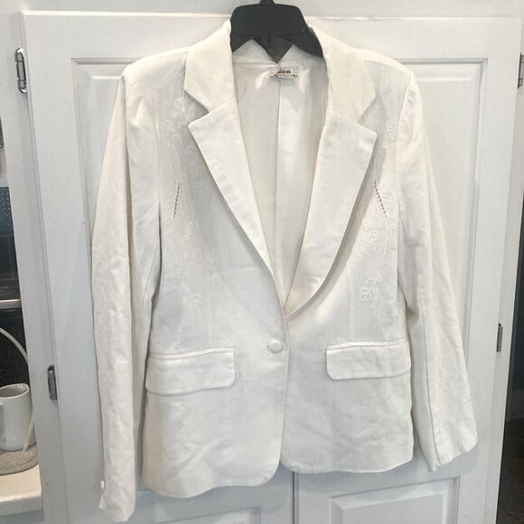 Jason Wu Ivory Cream Linen Embroidered One Button Fitted Blazer Jacket M - Picture 1 of 8
